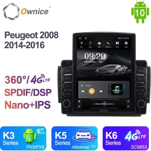 Ownice Android 10.0 Car Radio for Peugeot 2008 2014 - 2016 GPS 2 Din Auto Audio System Stereo Player 4G LTE Tesla Style DSP