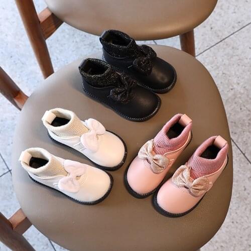 Girls Ankle Boots Autumn Toddlers Kids Boots Fashion Sweet with Bow-knot Slip-on Princess Leather Shoes High Top New Hot 21-30
