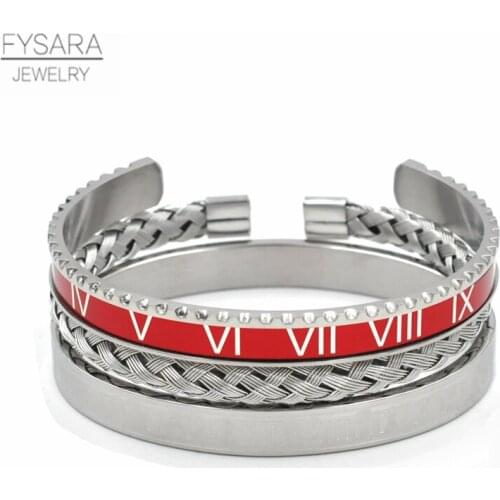 FYSARA 3pcs/Set Stainless Steel Speedometer Cuff Bracelets For Men Sporty Open Roman Bangles Bracelets Set Punk Jewelry 7 Colors