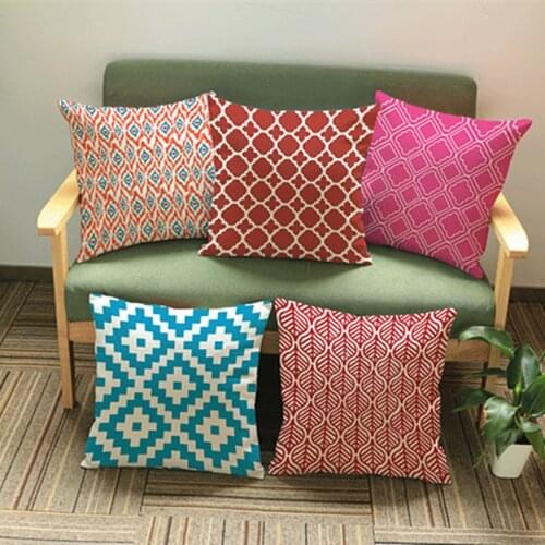Geometric Lattice Style Print Throw Pillows Cushion Red Blue Geometry Decorative Office Nap Car Sofa Seat Pillowcase 45x45cm