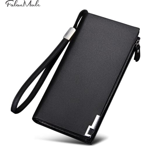 Luxury Genuine Leather Men Wallet Mans Purse Hot Sale FALAN MULE Brand Long Wallets Business Male Clutch Coin/Phone/Card Pocket