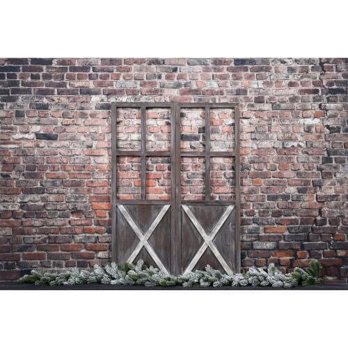 Xmas Photography Backdrop Rustic Brick Wall Window Christmas Tree Decoration Background Kids Portrait Photoshoot Banner Poster