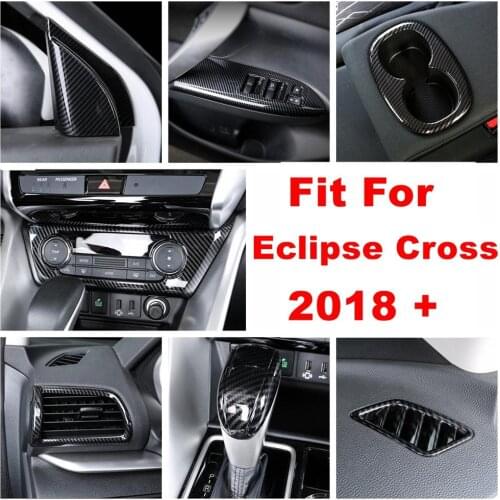 Lift Button / Dashboard Air AC / Water Cup Holder Panel Cover Trim For Mitsubishi Eclipse Cross 2018 - 2021 ABS Carbon Fiber