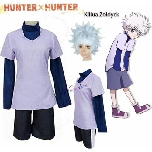 Hunter x Hunter Killua Zoldyck Cosplay Costume Shirt Shorts Wig Cosplay Anime Halloween Party Suit Full Outfit For Women Men