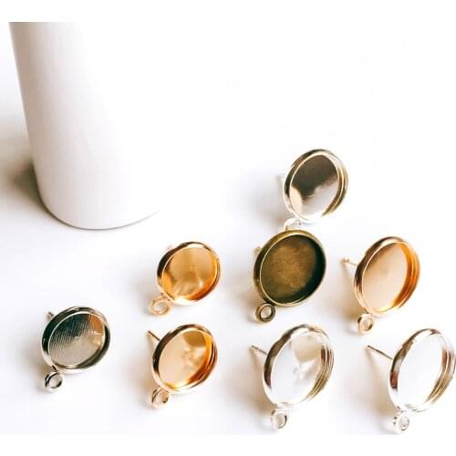 Gold Silver Color Plated Round Cabochon Earring Setting Base Eardrop Components Material DIY Handmade Craft 50pcs