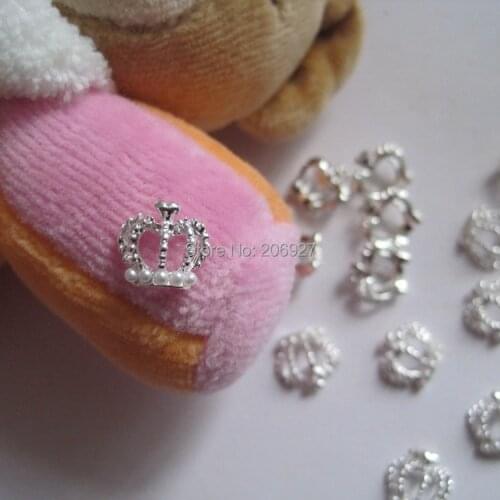 MD-43 10pcs Fancy Pearl Silver Crown Metal Charms Metal Deco Charms Nail Art