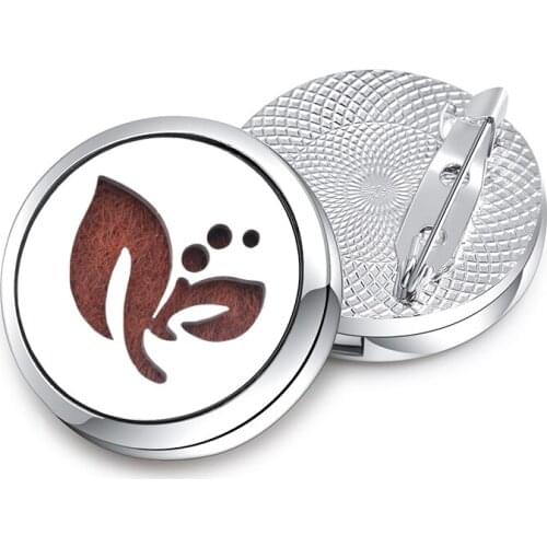 New Leaves Aroma Brooch Metal Pin Badge Stainless Steel Aromatherapy Essential Oil Diffuser Perfume Lockets Accessories Jewelry