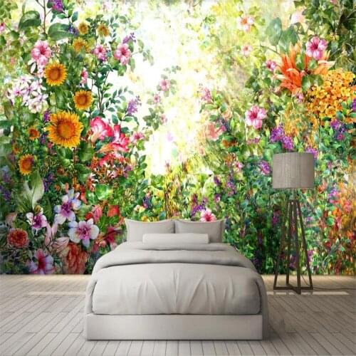 Milofi custom 3D wallpaper mural watercolor hand painted flowers and trees wood living room bedroom background wall decoration w