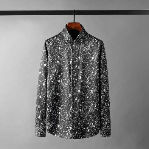 Minglu Cotton Male Shirts High Quality Long Sleeve Allover Printed Casual Mens Dress Shirts Fashion Slim Fit Party Man Shirts