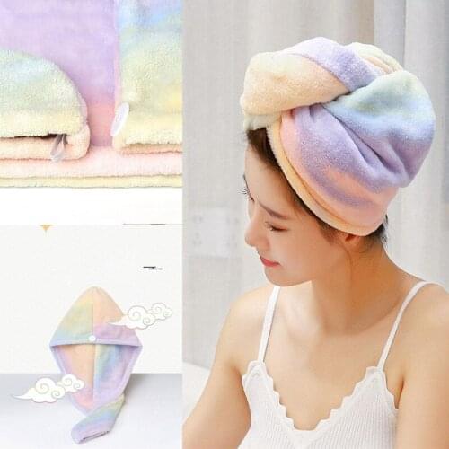 Fashion Head Towel Twist Hat Cap Hair Button Wrap Microfiber Shower BathTurban Quick Dry