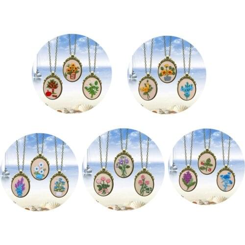 Beginner Embroidery Kit Cotton Embroidery Starter Kit Hand Sewing Necklace Earrings Pendants