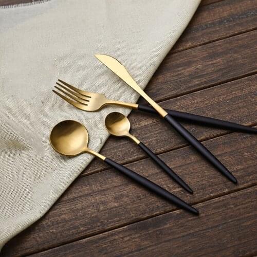 Luxury Cutlery Set Stainless Steel Dinner Set Gold Plated Wedding Black Golden Dinnerware Set Tableware Western Fork Set