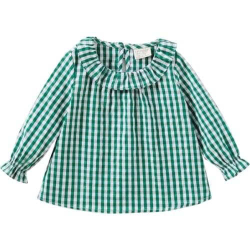 Baby girl clothes plaid cotton long sleeve shirts doll collar princess shirt childrens clothing toddler casual tops