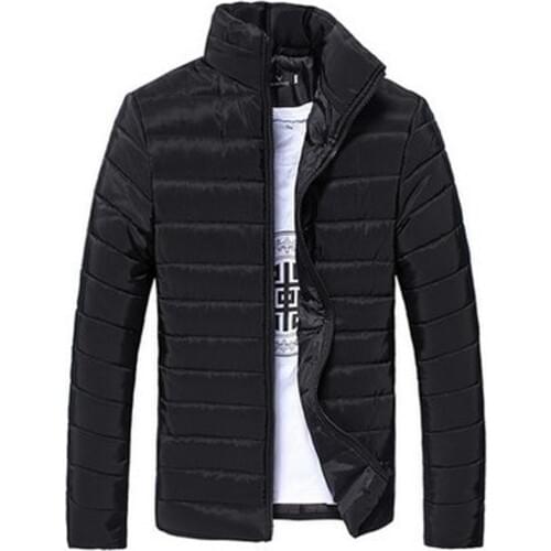 Hot Sale Mens Winter Parka Solid Stand Collar Zipper Warm Coat Korean Slim Windproof Para Multicolor Low Price