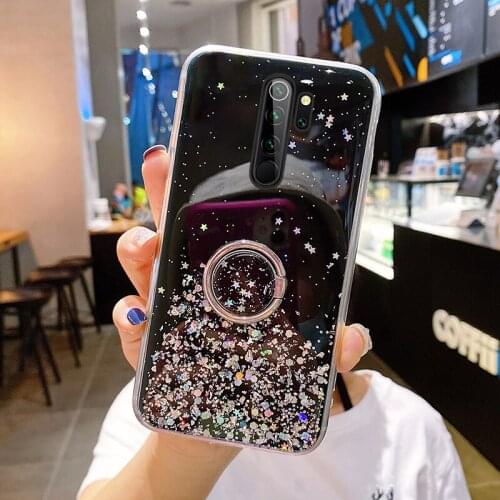 Luxury Ring Cute Bling Glitter Silicone Phone Case For Xiaomi Redmi Note 9 C 8 7 Mi 10 9 T 8 Lite Pro Ultra-thin Sequins Cover