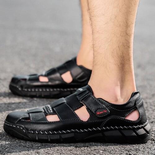 Mans genuine Leather Sandals outdoor fashion Summer Mens Casual Shoes Breathable sandal men Footwear Leisure Sandals big size 48