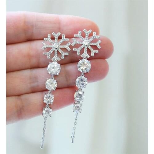 Huitan Delicate Snowflake link Earring Women with 4 Round Cubic Zircon Stone Wedding Party Daily Wear Best Gift Earring Jewelry