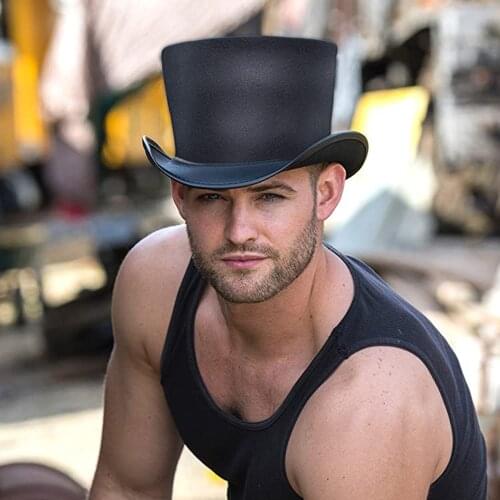 Women Men Leather Top Hat President Traditional Fedoras Hat Magician Steampunk Cosplay Party Caps Dropshiping 3Size 13CM Top