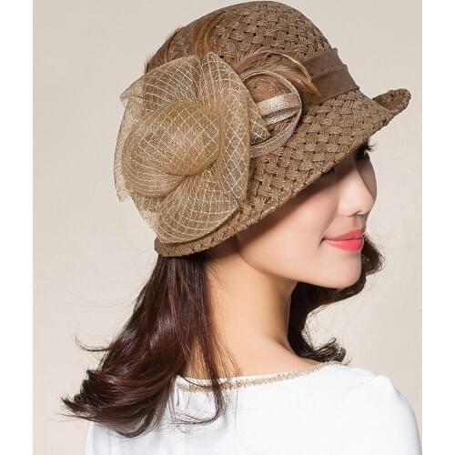 Lady Fedoras Straw Hat Girls Flowers Fishermans Hats British Style Sunshade Cap Casual Sun Protection Fedoras Cap B-8712