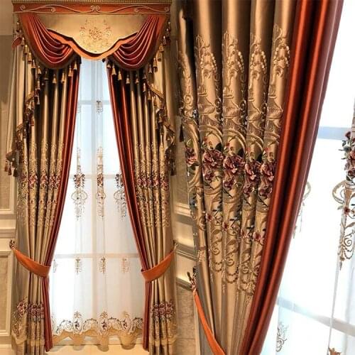 Luxury Upscale European Embroidery Curtains for Living Dining Room Bedroom Shade Valance Custom Wave Golden Customization