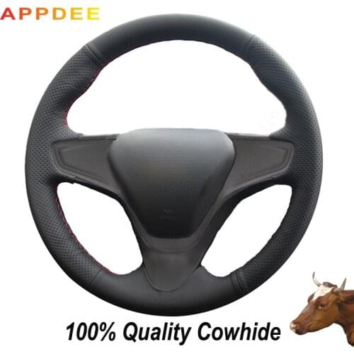 APPDEE Hand-stitched Black Genuine Leather Steering Wheel Cover for Chevrolet Malibu XL 2016 2017 Equinox 2017