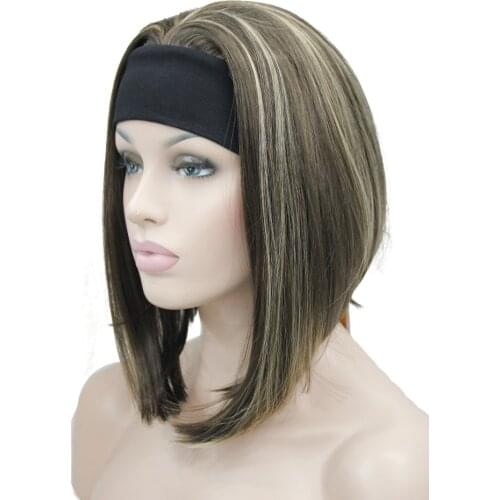 StrongBeauty Medium length Natural Straight 3/4 Wigs Black/Blonde Womens Headband Wig 10 Color