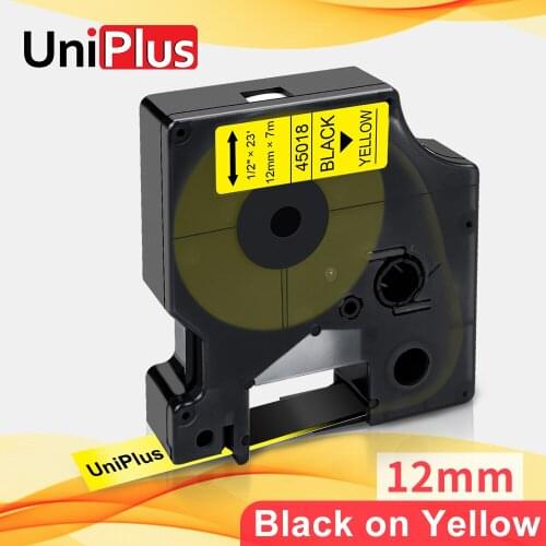 UniPlus 45018 Dymo D1 Label Tapes for Dymo MobileLabeler LM400 LabelPoint 300 Printer Ribbon Black on Yellow 12mm Label Maker