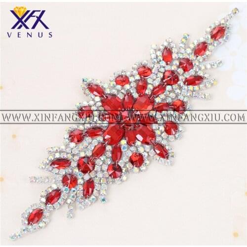XFX VENUS 1 PCS Colorful Rhinestone Applique Gold Bridal Beaded Sewing Crystal Applique Iron on For Wedding Dresses Crystal