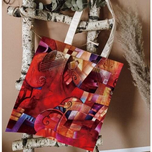 Eco Friendly Handbag Women Shoulder Bag Tote Bags Canvas Bags Artistic Red Print Daily Use Female Shopping Bag Storage Bag