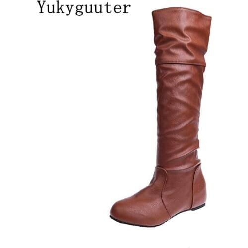 Women Martin Boots Mid-Calf 2018 Autumn Winter Female Casual Shoes Flat Fashion Platform Round Toe Solid Plus Size 35-43