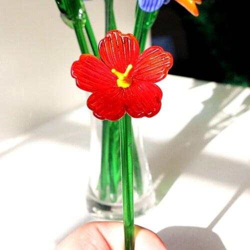 Handmade Colorful Murano Glass Flower Craft Figurine Ornaments Wedding Valentines Day Favors Gifts Table Vase Decor Accessories