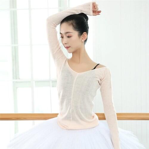 Women Sweater Ballet Knitwear Dance Warm ups V Neck Knit Dance Tops Off Shoulder Cashmere Dance Warmer Ballerina Dancewear