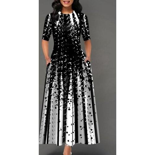 Lady Pullover Dress Print Women Ball Gown Dress Half Sleeve Summer Elegant Party Dress Female Long Maxi Dresses Robe de soiree