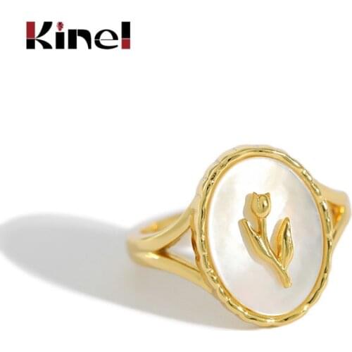 Kinel 925 Sterling Silver Rose Flower Ring Minimalist High Quality Open Rings for Women Simple Shell 18K Gold Fine Jewelry