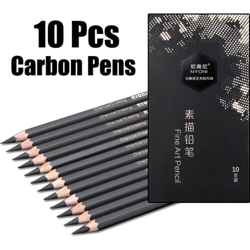 10Pcs/box Sketch Pencils Artist Charcoal Sticks Professional Manga Black Drawing Tool Painting Soft Medium Hard Art Stationery