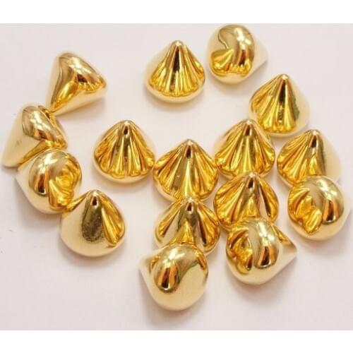 100pcs 6X5mm Round hole jewelry DIY accessories craft No hole Gold Tone Metallic Acrylic Flatback Spike Studs