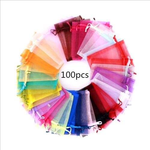 100Pcs Premium Sheer Drawstring Organza Bags,10x15cm Pouches Candy Jewelry Party Wedding Engagement Birthday Favor Gift Bags