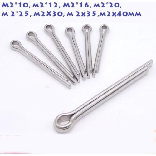 200Pcs/Lot Metric 304Stainless steel M2*10,2*12,M2*16,2*20mm 2*25 2X30 2x35,2x40mm split Cotter Pin tightening nuts groove bolts