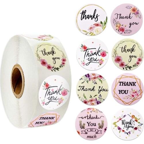 500 Pcs/Roll Round Thank You Stickers Seal Labels with 8 Flower Pattern Stickers Labels for Scrapbooking Stationery Stickers