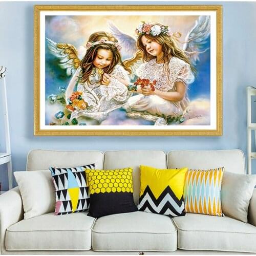 DIY Diamond Painting Handmade Religious Two Angel Children Full Square 5D Drill Embroidery Mosaic Decoration JX401