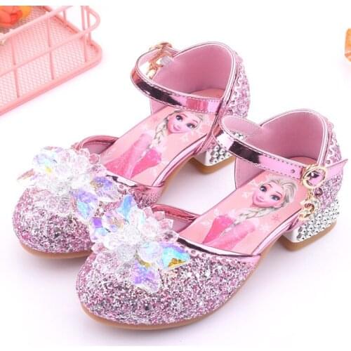 Disney Frozen Girls Lovely Cartoon Elsa Sandals Fashion Crystal Shoes For Baby Girls Soft Leather Single Shoes Princess Sandals