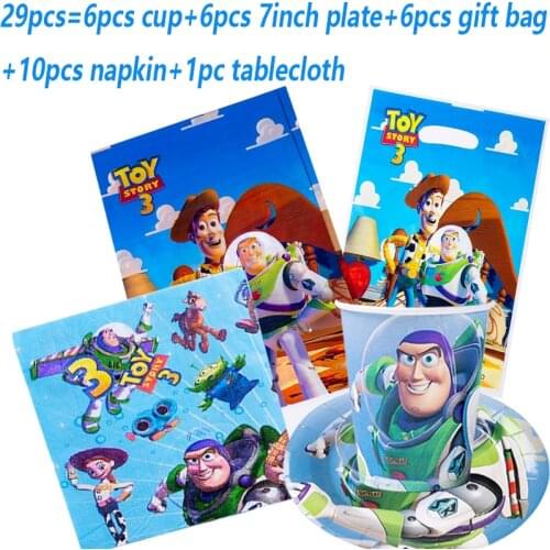 Disney Toys Story 4 Woody Buzz Theme Boys Favor Birthday Pack Event Party Cups Plates Baby Shower Disposable Tableware Supplies