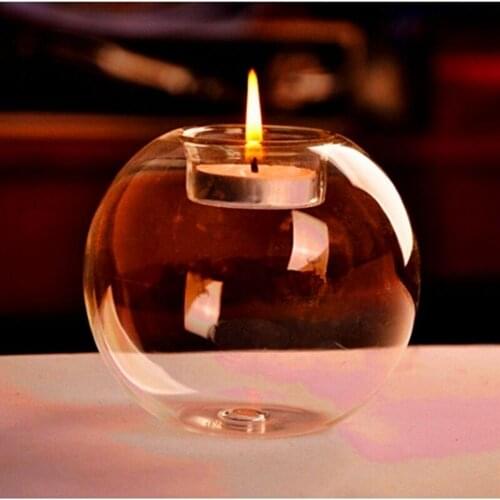 Europe Style Round Hollow Glass Candle Holder Wedding Candlestick Supplies Fine Transparent Crystal Glass Decor Home Decoration