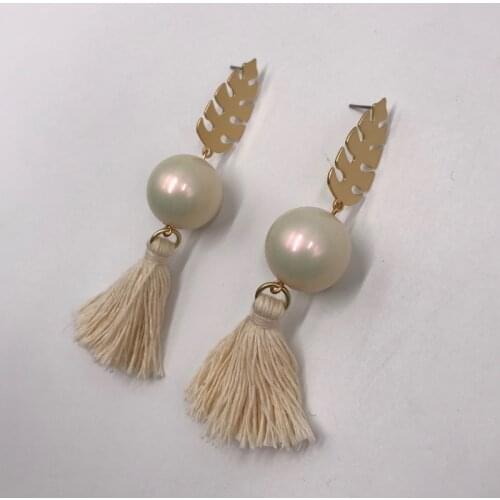 Kara&Kale Boho Fashion Jewelry Gothic Leaf Stud Artificial Pearl Bead Tassel Dangle Earings Vintage Gold Earrings For Women ED21