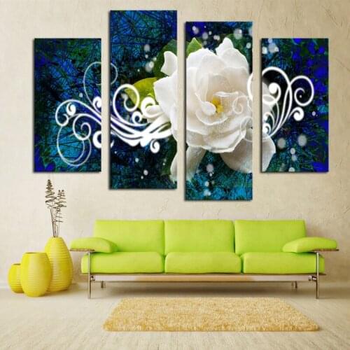 No Frame 4 panel Bright-Colored Flower Large HD Picture Modern Home Wall Decor Canvas Print Painting For House Decorate