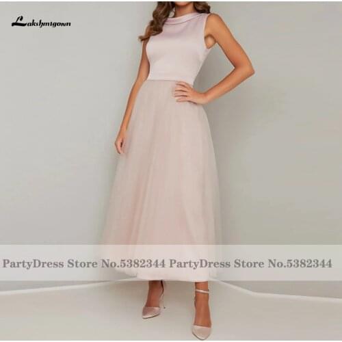 Lakshmigown Vintage Light Pink Mother of the Bridal/Groom DressTea Length Elegant Arabic Wedding Party Dress Sheer Lace Back