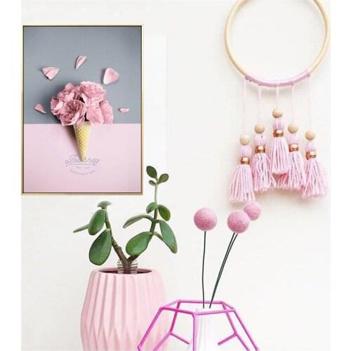 Hot Sale Wooden Beads Ring Wool Tassel Ornaments Tent Wall Hanging Pendant Kids Room Decoration Toys Gifts Photography Props