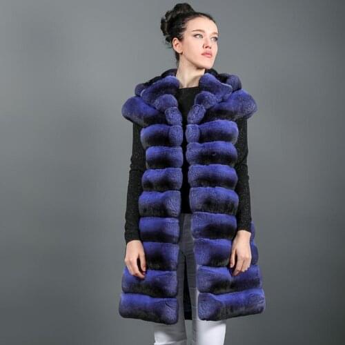 Top Selling Women Fur Vest 2021 New Purple Hooded Fur Gilet Real Rex Rabbit Fur Jacket Coat
