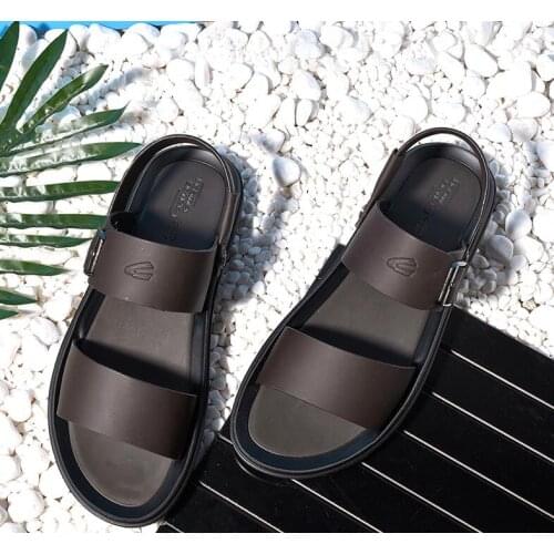 2019 New Genuine Leather Sandals Fashion Summer Beach Shoes Flip Flops Men Slipper Breathable Casual Shoes Men