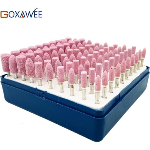 GOXAWEE 100pc Abrasive Mounted Stone Set Multi Tool Grinding Burr Wheel 1/8 Shank For Dremel 4000 3000 Mini Drill Grinder Tools